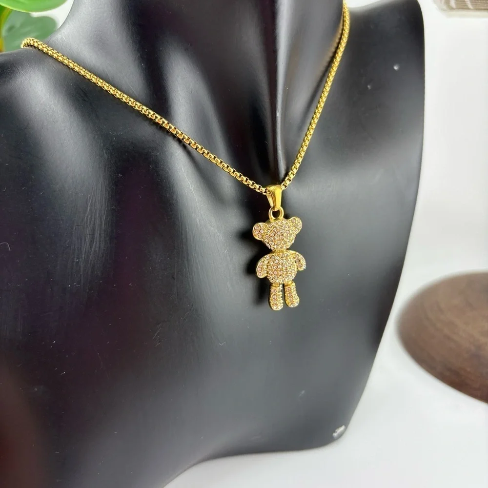 Gold Teddy Bear Pendant Necklace ✨